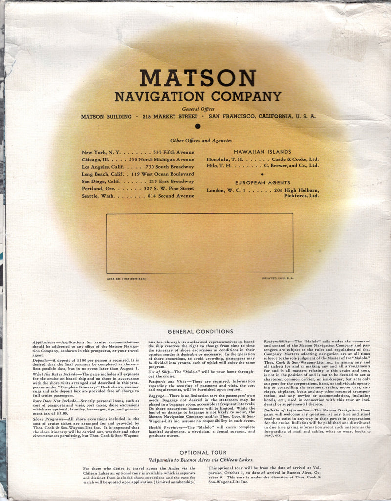 MALOLO: 1927 - Ginormous 1934 cruise brochure & deck plans