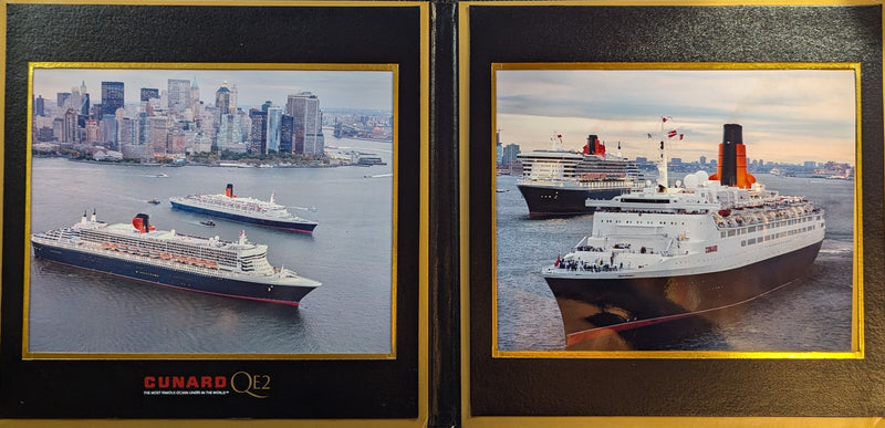 QE2 & QM2 - Deluxe album w/ 2 photos of the QUEENs at New York