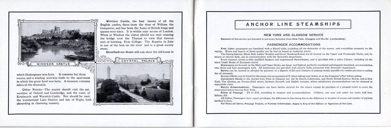Various: pre-war - Circa 1910 Anchor Line fleet & destination brochure w/ 36 pages