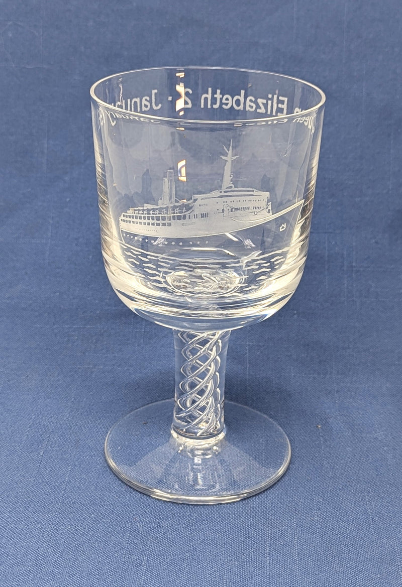 QE2: 1969 - Lovely Stuart Crystal portrait glass etched w/ wrong maiden voyage date