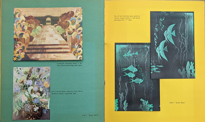 QUEEN MARY: 1936 - Famed gold-cover pre-maiden art-onboard brochure