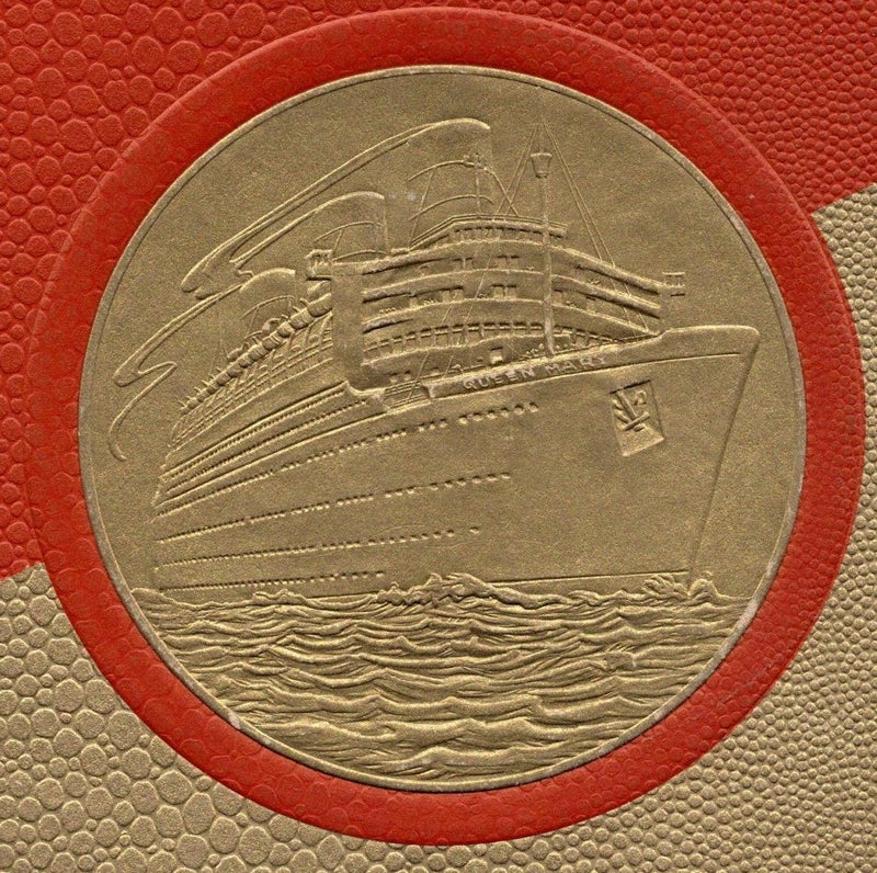 QUEEN MARY: 1936 - Famed gold-cover pre-maiden art-onboard brochure