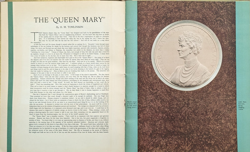 QUEEN MARY: 1936 - Famed gold-cover pre-maiden art-onboard brochure