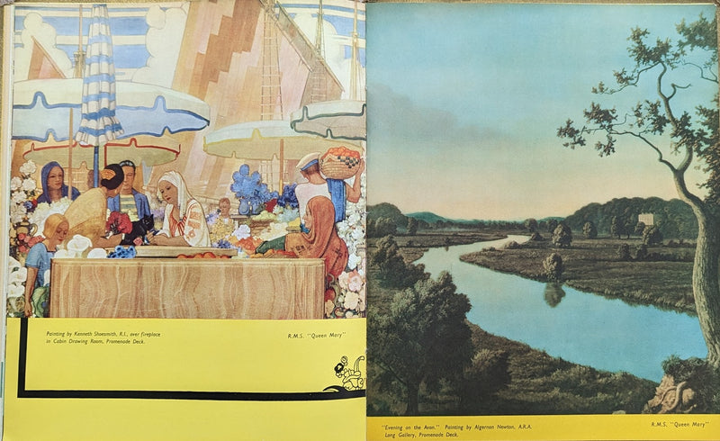 QUEEN MARY: 1936 - Famed gold-cover pre-maiden art-onboard brochure