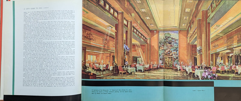 QUEEN MARY: 1936 - Famed gold-cover pre-maiden art-onboard brochure