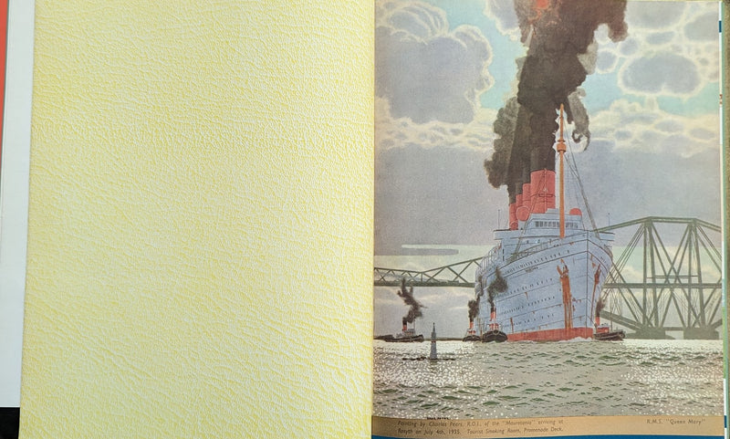 QUEEN MARY: 1936 - Famed gold-cover pre-maiden art-onboard brochure