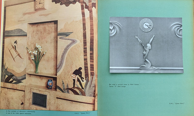 QUEEN MARY: 1936 - Famed gold-cover pre-maiden art-onboard brochure