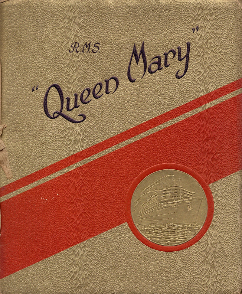 QUEEN MARY: 1936 - Famed gold-cover pre-maiden art-onboard brochure