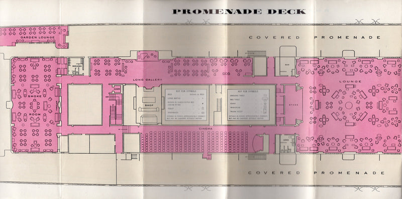QUEEN MARY: 1936 - Great deck plan! First Class w/ color photos from 1950s/60s