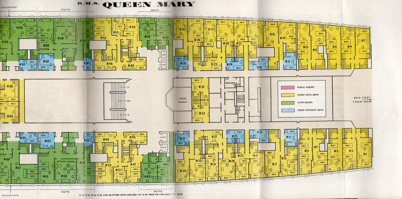 QUEEN MARY: 1936 - Great deck plan! First Class w/ color photos from 1950s/60s