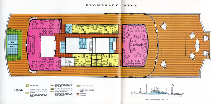 EXETER & EXCALIBUR: 1945 - Deluxe deck plan/interiors brochure