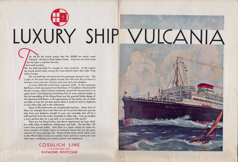 VULCANIA: 1928 - Big 1932-33 cruise brochure w/ plans & interiors