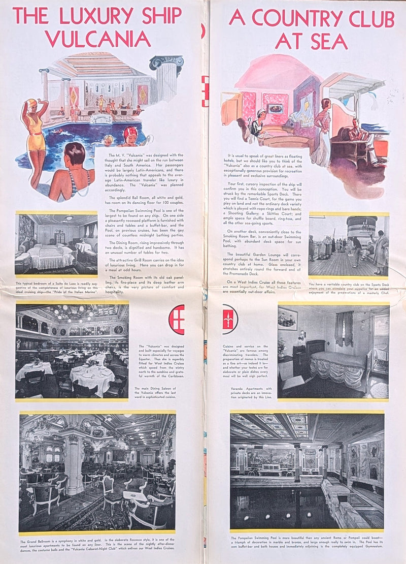 VULCANIA: 1928 - Big 1932-33 cruise brochure w/ plans & interiors