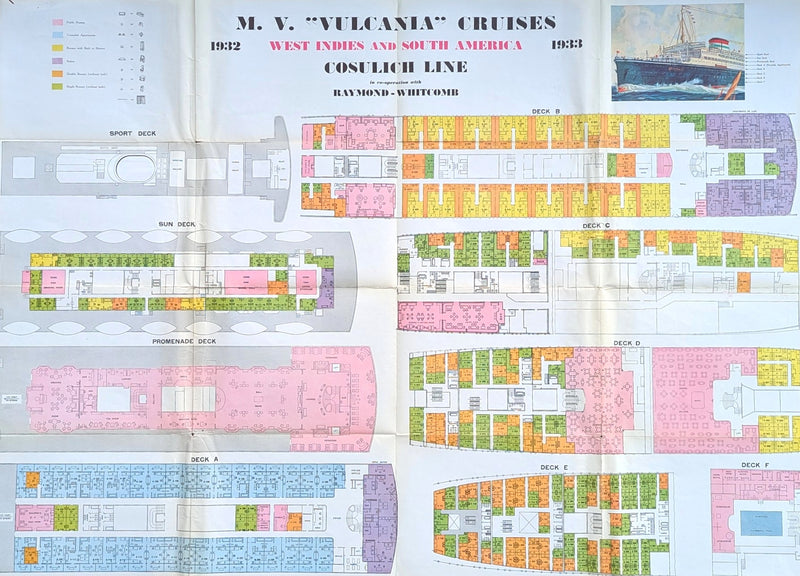 VULCANIA: 1928 - Big 1932-33 cruise brochure w/ plans & interiors