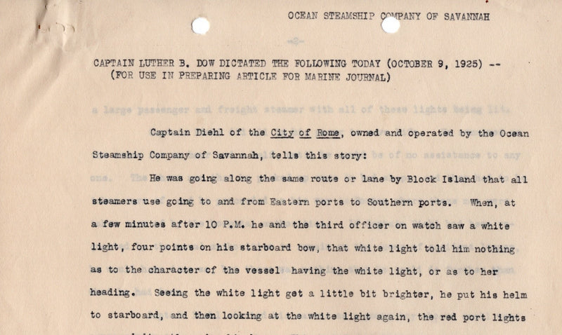 CITY OF ROME & S-51 - 1925 collision account & Savannah Line deck plans