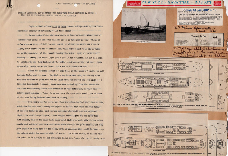 CITY OF ROME & S-51 - 1925 collision account & Savannah Line deck plans