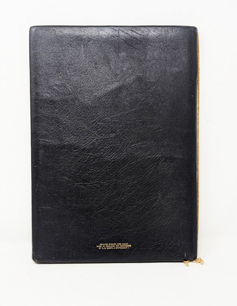 QE2: 1969 - Padded leather Grill Room menu cover w/ menu
