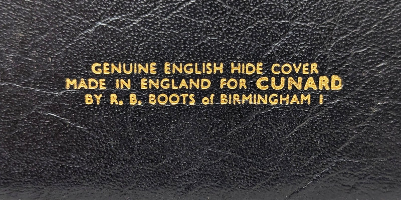 QE2: 1969 - Padded leather Grill Room menu cover w/ menu