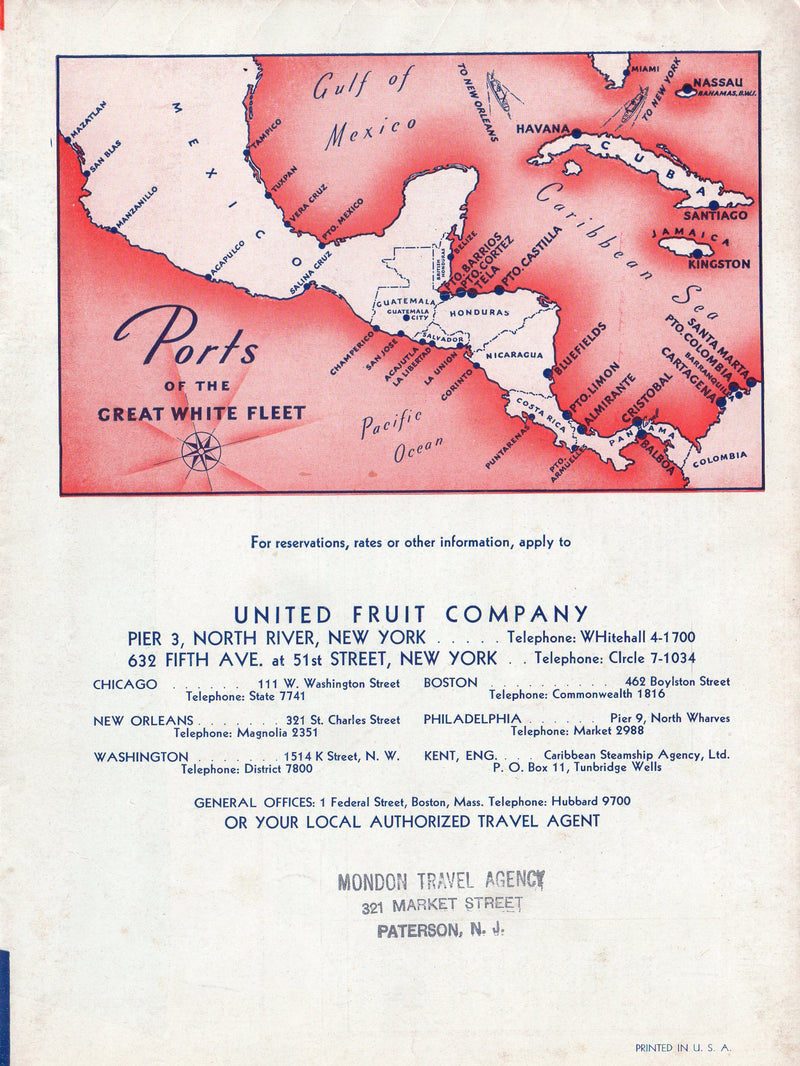 Various: pre-war - 1940 United Fruit Company fleet brochure w/ deck plans