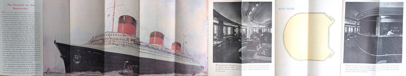 NORMANDIE: 1935 - Tourist Class isometric deck plan w/ interiors from '36