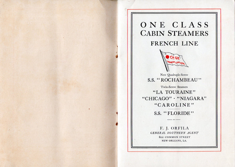 Various: pre-war - 1911 French Line "One-Class Steamers" brochure w/ plans & interiors - very good