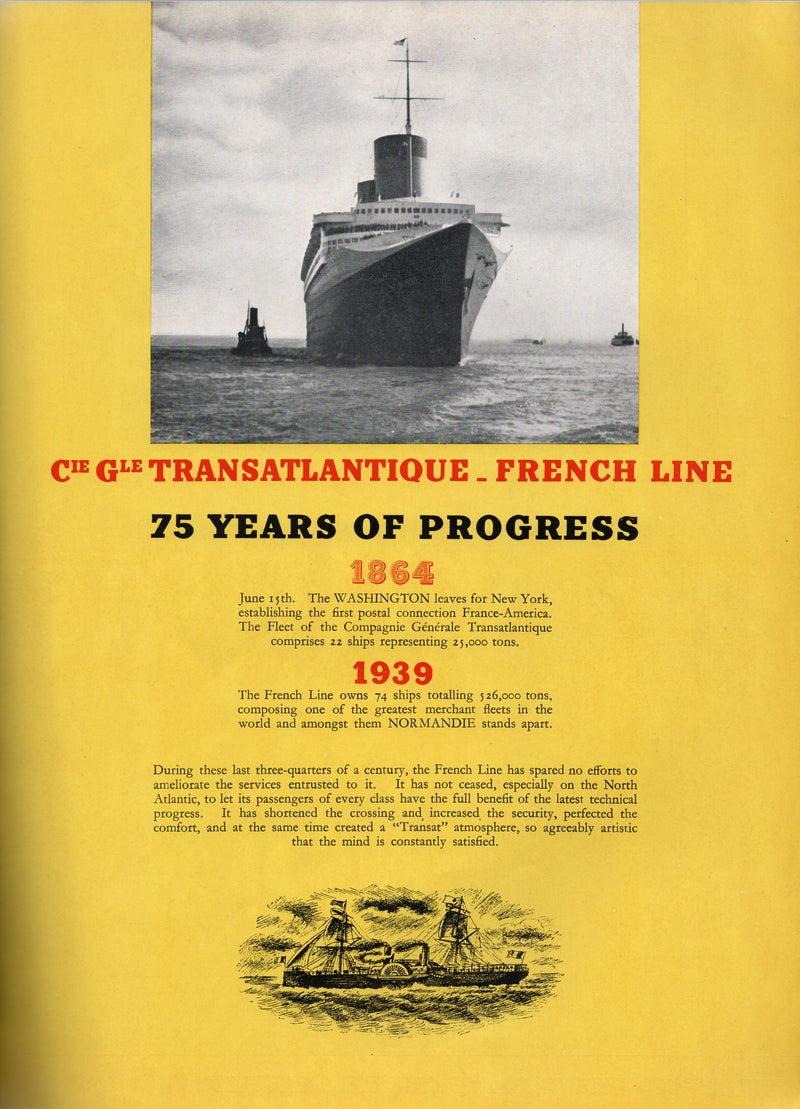NORMANDIE: 1935 - "France via French Line" 1939