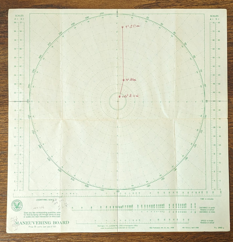 ANDREA DORIA & STOCKHOLM - Original maneuvering board showing disaster corordinates