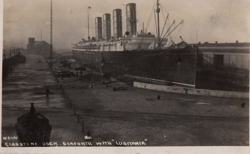 LUSITANIA: 1907 - Rare real photocard of ship in Gladstone Dock