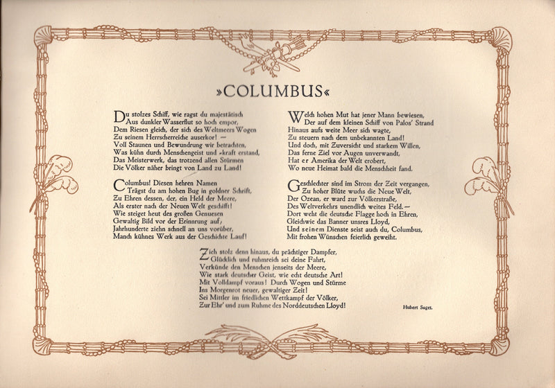 COLUMBUS: 1914 - Prestige pre-maiden voyage intro brochure for ship taken away by war