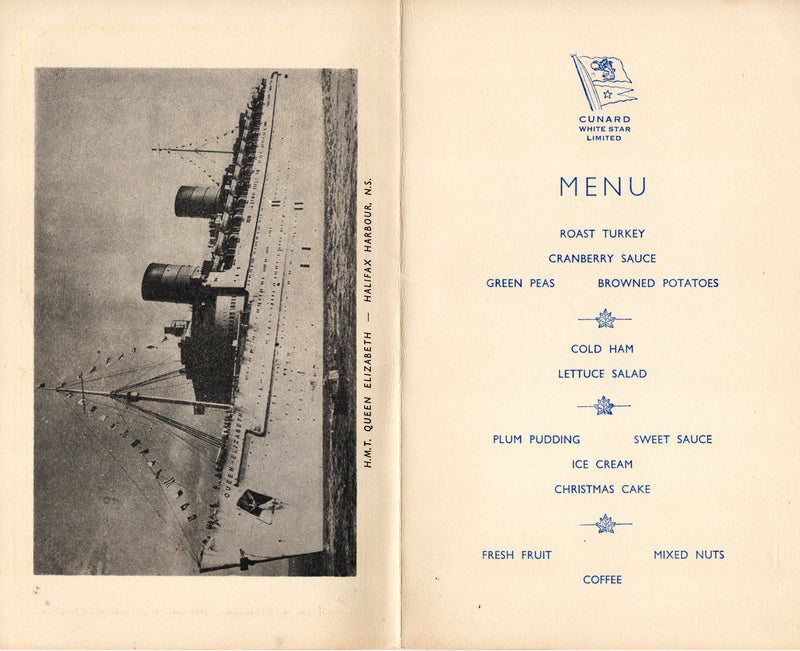 QUEEN ELIZABETH: 1940 - 3 WW2 troopship menus & embarkation card