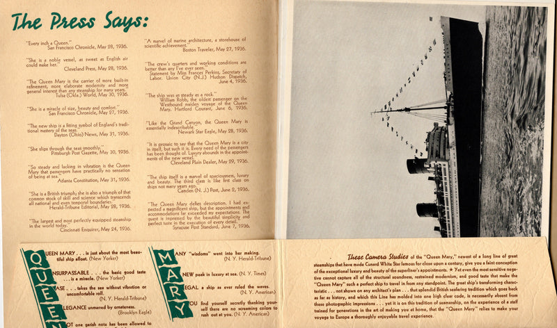 QUEEN MARY: 1936 - "Camera Studies" promotional folder from '36 w/ ship photos