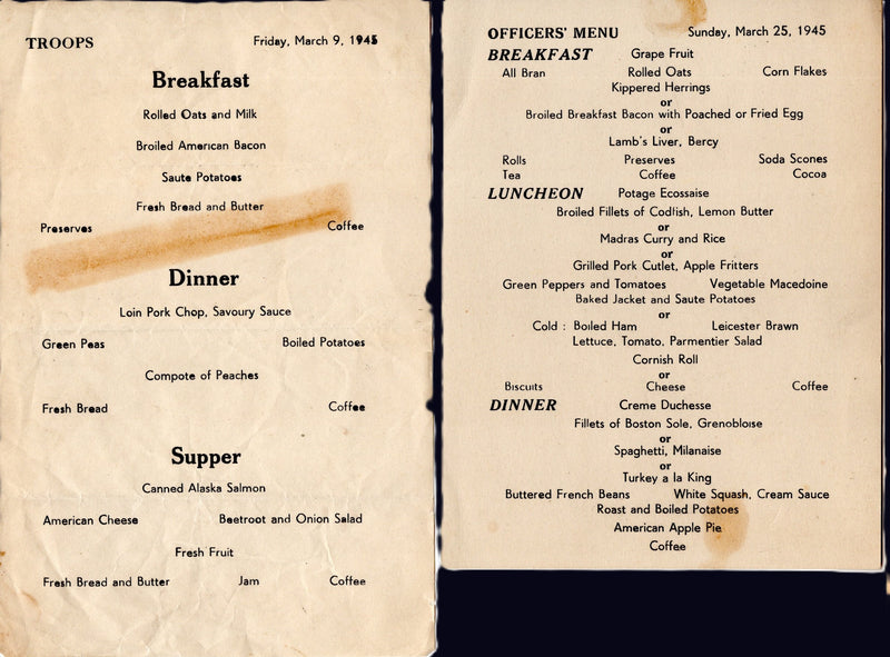 QUEEN ELIZABETH: 1940 - 3 WW2 troopship menus & embarkation card