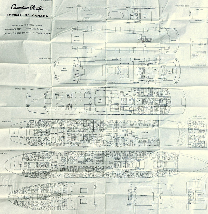 EMPRESS OF CANADA: 1961 - Pre-maiden voyage tissue deck plan