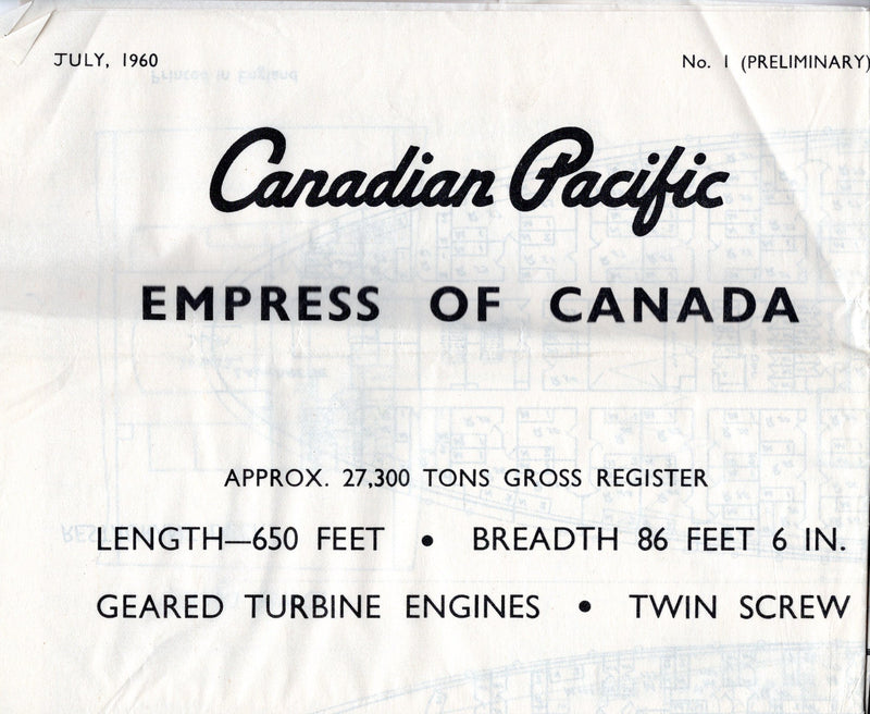 EMPRESS OF CANADA: 1961 - Pre-maiden voyage tissue deck plan