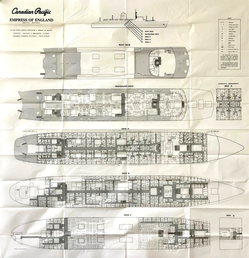 EMPRESS OF ENGLAND: 1957 - Tissue deck plan from 1960s