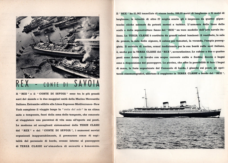 REX & CONTE DI SAVOIA: 1932 - Excellent Third Class interiors brochure