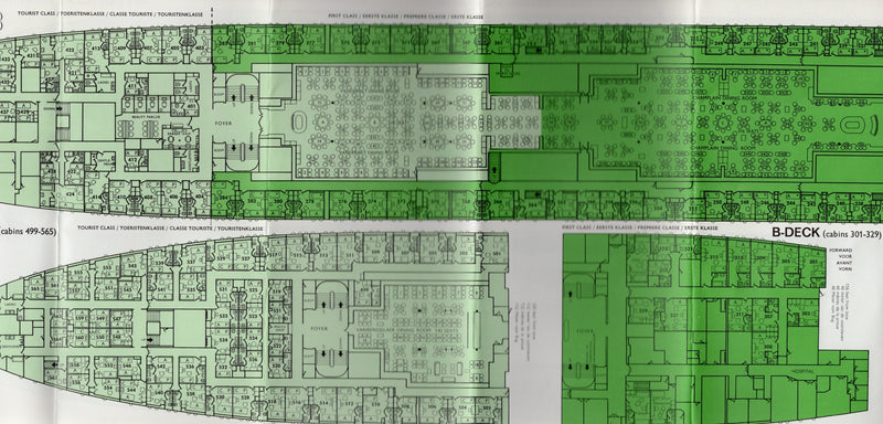 NIEUW AMSTERDAM: 1938 - First & Tourist deck plan from 1968