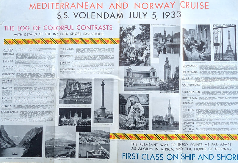VOLENDAM: 1921 - Big 1933 cruise brochure w/ deck plans & interiors