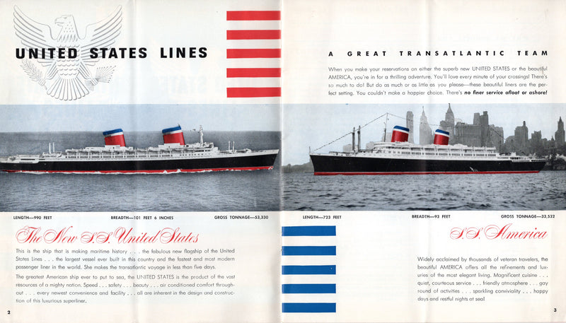 AMERICA & UNITED STATES - 1954 passenger fares
