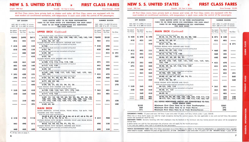 AMERICA & UNITED STATES - 1954 passenger fares