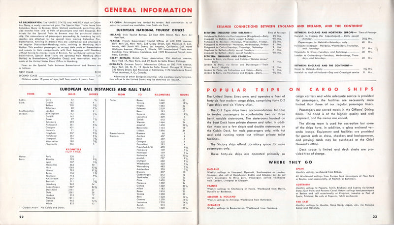 AMERICA & UNITED STATES - 1954 passenger fares