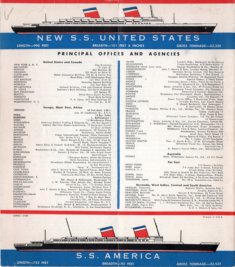 AMERICA & UNITED STATES - 1954 passenger fares