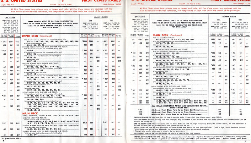 AMERICA & UNITED STATES - Detailed, 24-page 1958 passenger rates brochure