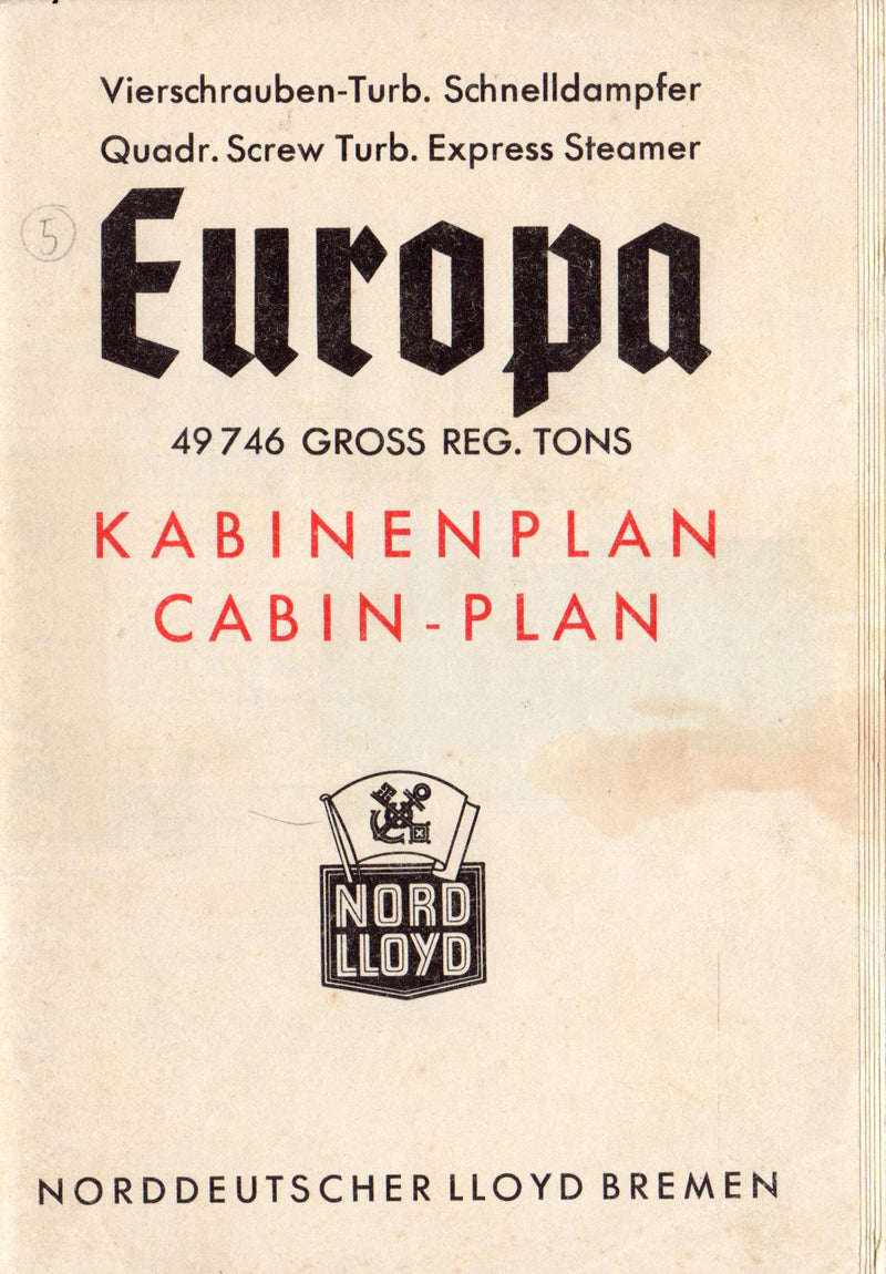 EUROPA: 1930 - Big deck plan booklet from 1937 with cabin photos