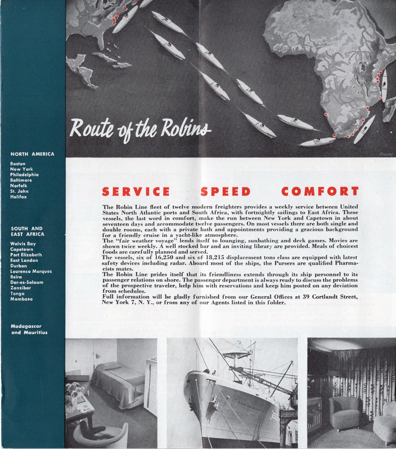 Various Ships - 1950s Robin Line fleet brochure w/ deck plans