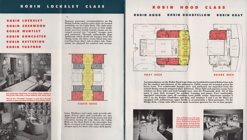 Various Ships - 1950s Robin Line fleet brochure w/ deck plans