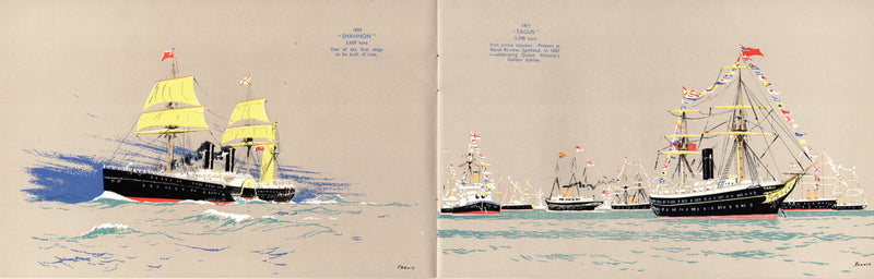 Various Ships - Royal Mail Line 1953 Coronation brochure w/ lovely Jarvis illustrations