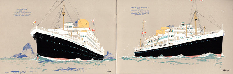 Various Ships - Royal Mail Line 1953 Coronation brochure w/ lovely Jarvis illustrations
