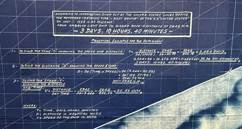 UNITED STATES: 1952 - Original Blue Riband chart & sketches by Gibbs & Cox draftsman #1