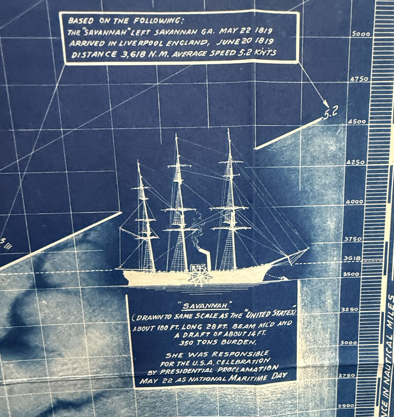 UNITED STATES: 1952 - Original Blue Riband chart & sketches by Gibbs & Cox draftsman #1